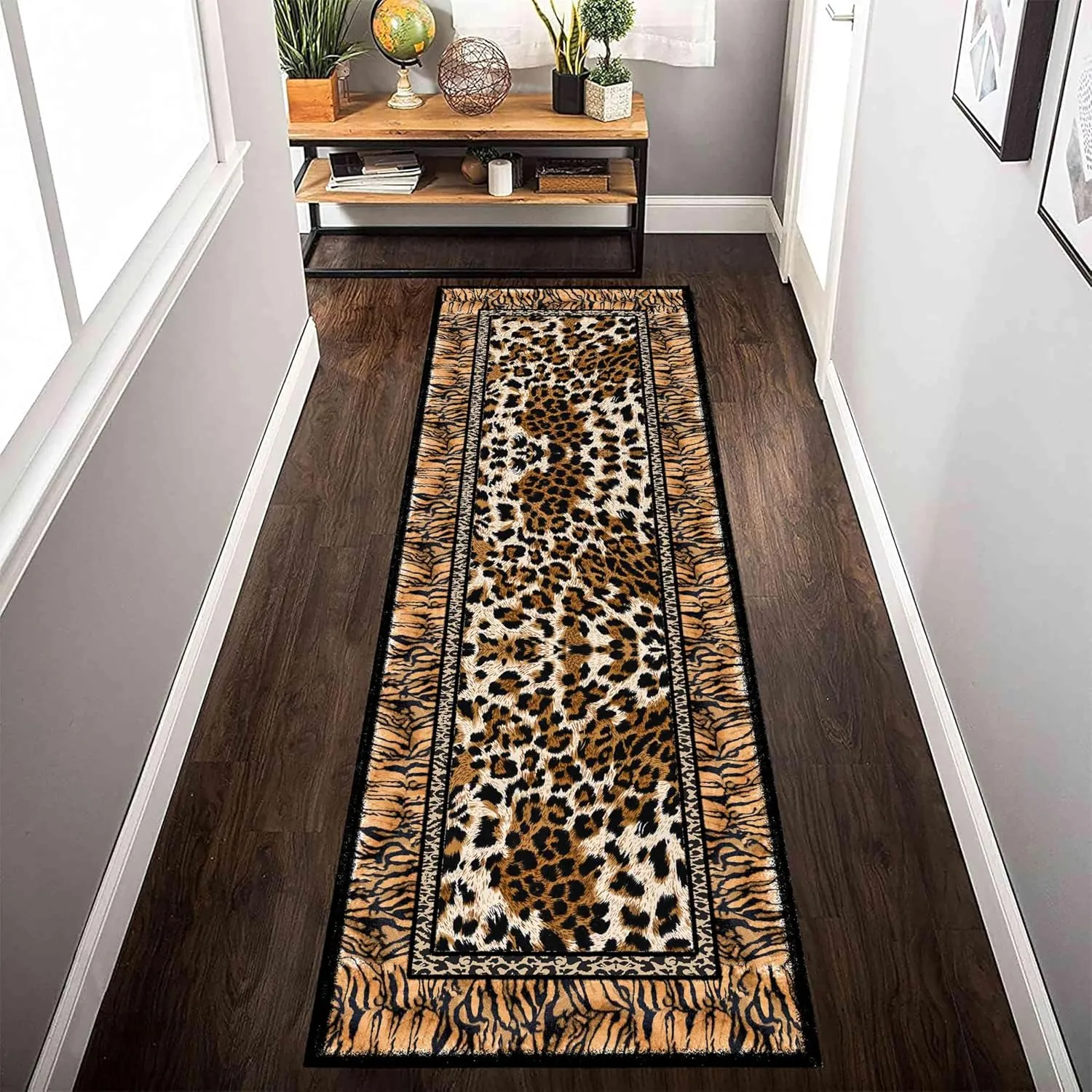 Indoor Boho Runner Rug 2x6ft Washable Animal Area Rugs Non Slip Ultra Thin Leopard Tiger Stripes Printed Rug Home Décor for Entryway Bedroom Hallway Kitchen Living Room Runner