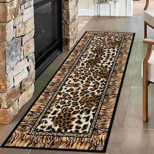 Indoor Boho Runner Rug 2x6ft Washable Animal Area Rugs Non Slip Ultra Thin Leopard Tiger Stripes Printed Rug Home Décor for Entryway Bedroom Hallway Kitchen Living Room Runner