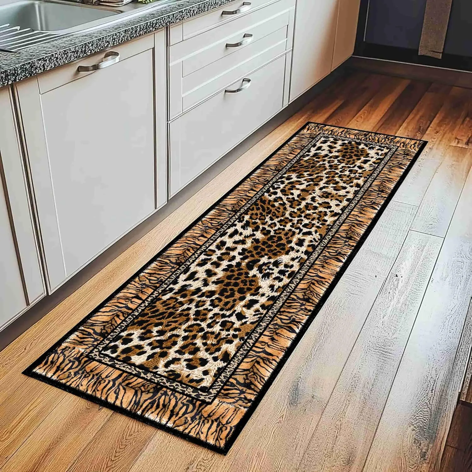 Indoor Boho Runner Rug 2x6ft Washable Animal Area Rugs Non Slip Ultra Thin Leopard Tiger Stripes Printed Rug Home Décor for Entryway Bedroom Hallway Kitchen Living Room Runner
