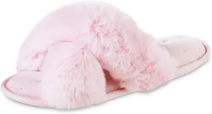isotoner Women's Fuzzy Slipper, Cozy Open Toe Flip-Flop with a Furry Cross Band and Plush Fluffy Terry Cushion