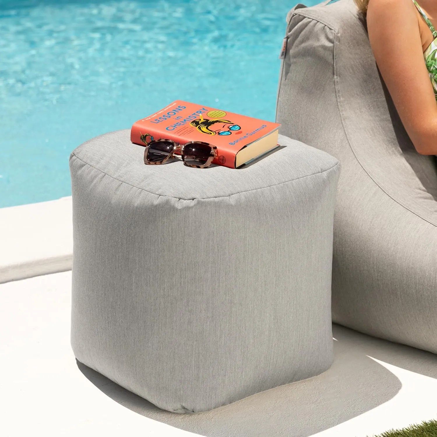Jaxx Luckie Outdoor Patio Bean Bag Ottoman, Granite