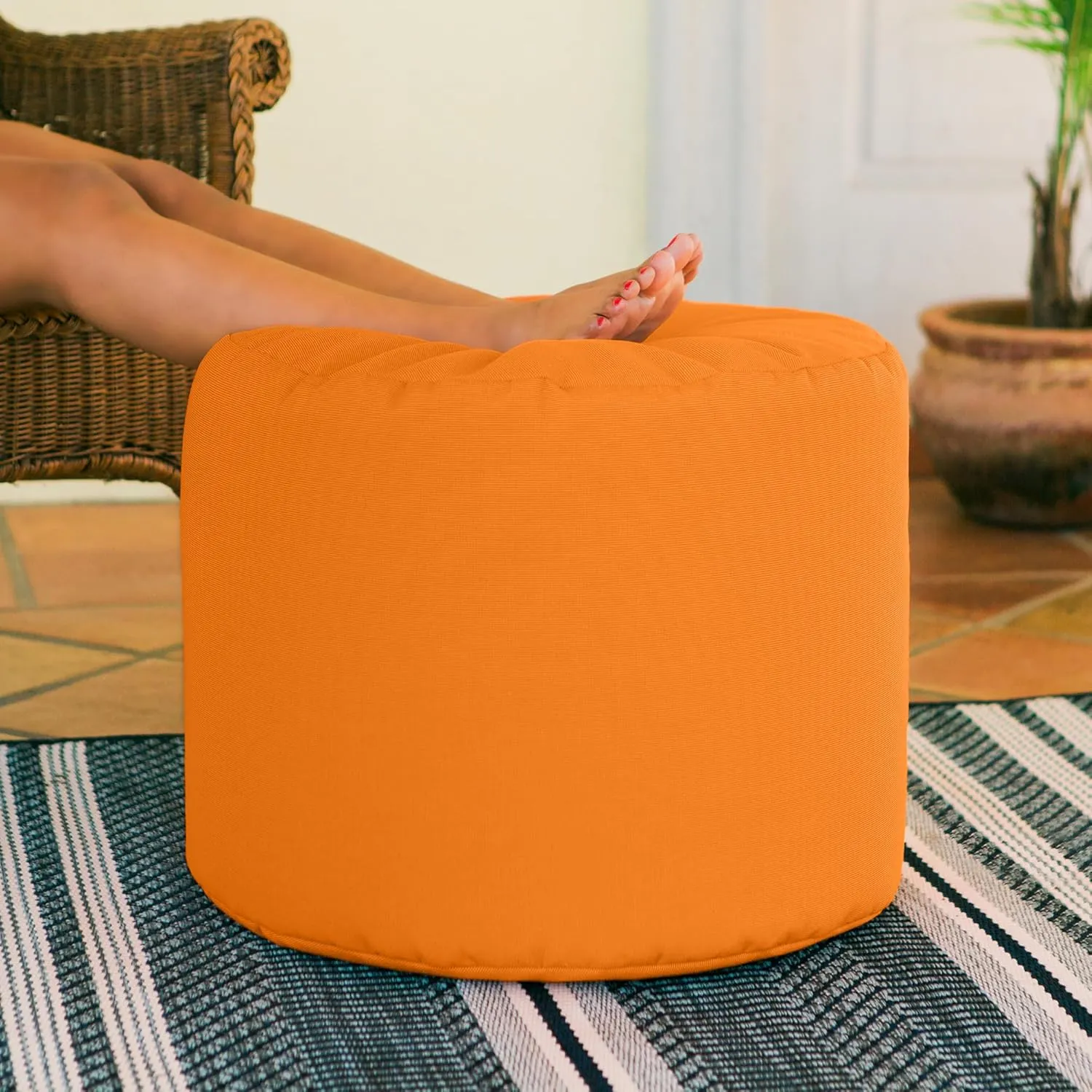Jaxx Spring Outdoor Ottoman/Side Table, Premium Sunbrella, Tangerine