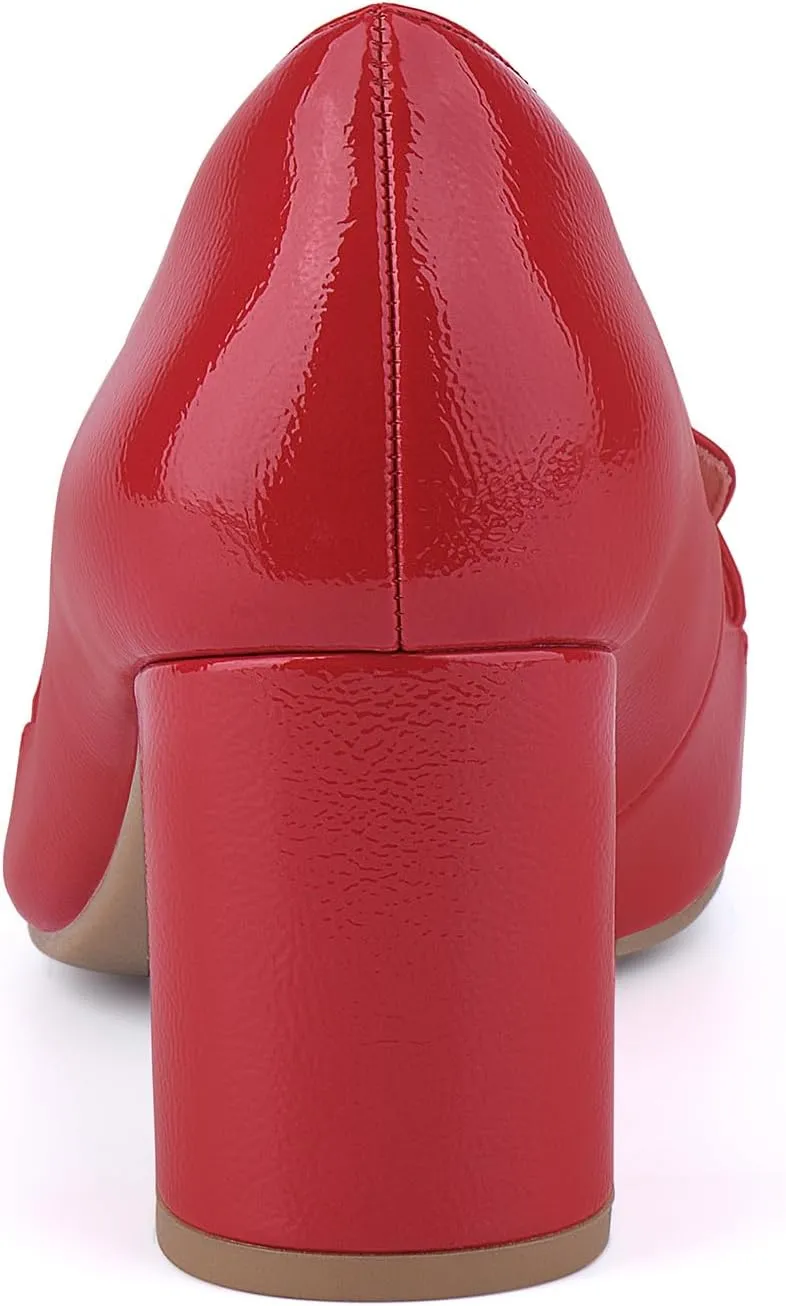 JENN ARDOR Heeled Loafers for Women Block Heel Loafers Comfortable Square Toe Chunky Pumps for Women Work Heels Office Shoes Ladies Professional Classy Dressy Shoes with Chain