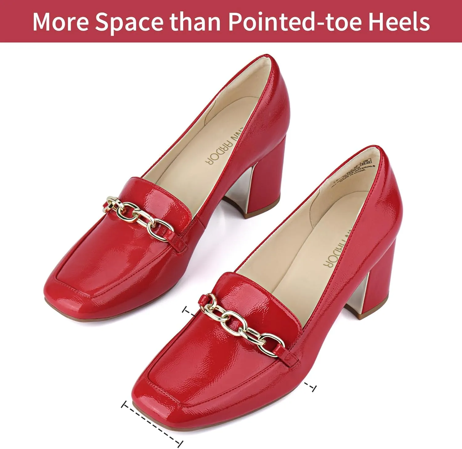 JENN ARDOR Heeled Loafers for Women Block Heel Loafers Comfortable Square Toe Chunky Pumps for Women Work Heels Office Shoes Ladies Professional Classy Dressy Shoes with Chain