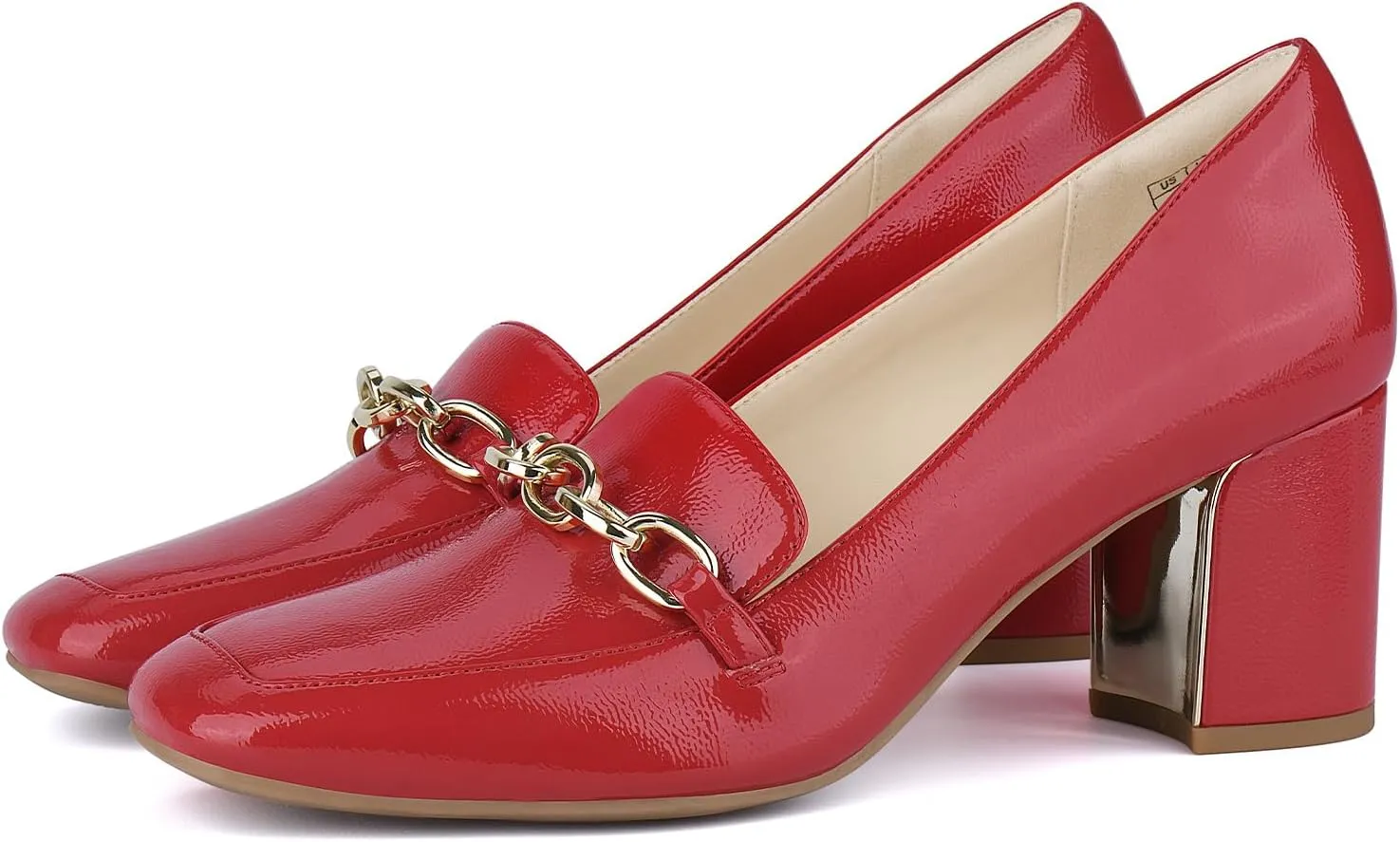 JENN ARDOR Heeled Loafers for Women Block Heel Loafers Comfortable Square Toe Chunky Pumps for Women Work Heels Office Shoes Ladies Professional Classy Dressy Shoes with Chain