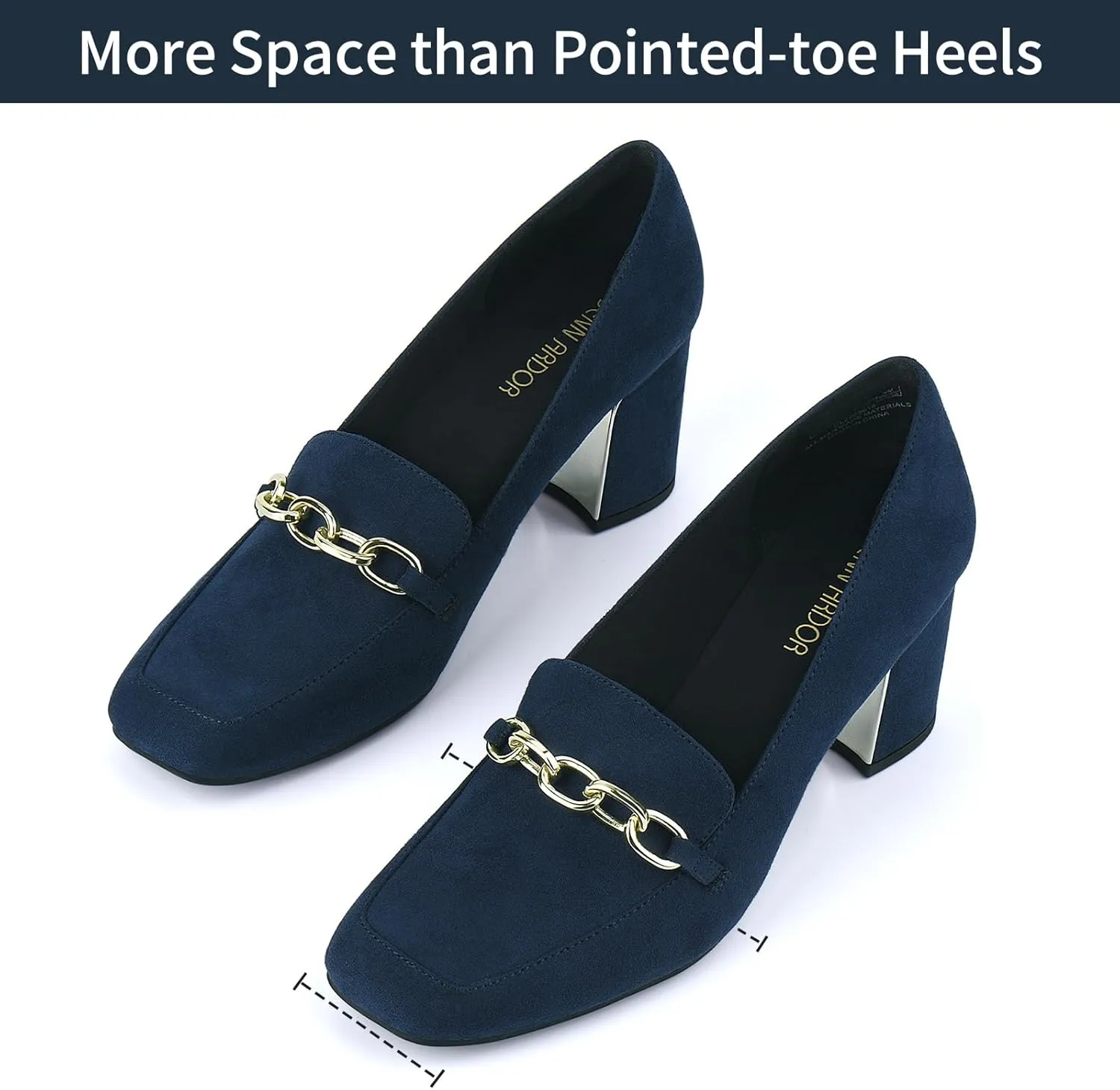 JENN ARDOR Heeled Loafers for Women Block Heel Loafers Comfortable Square Toe Chunky Pumps for Women Work Heels Office Shoes Ladies Professional Classy Dressy Shoes with Chain
