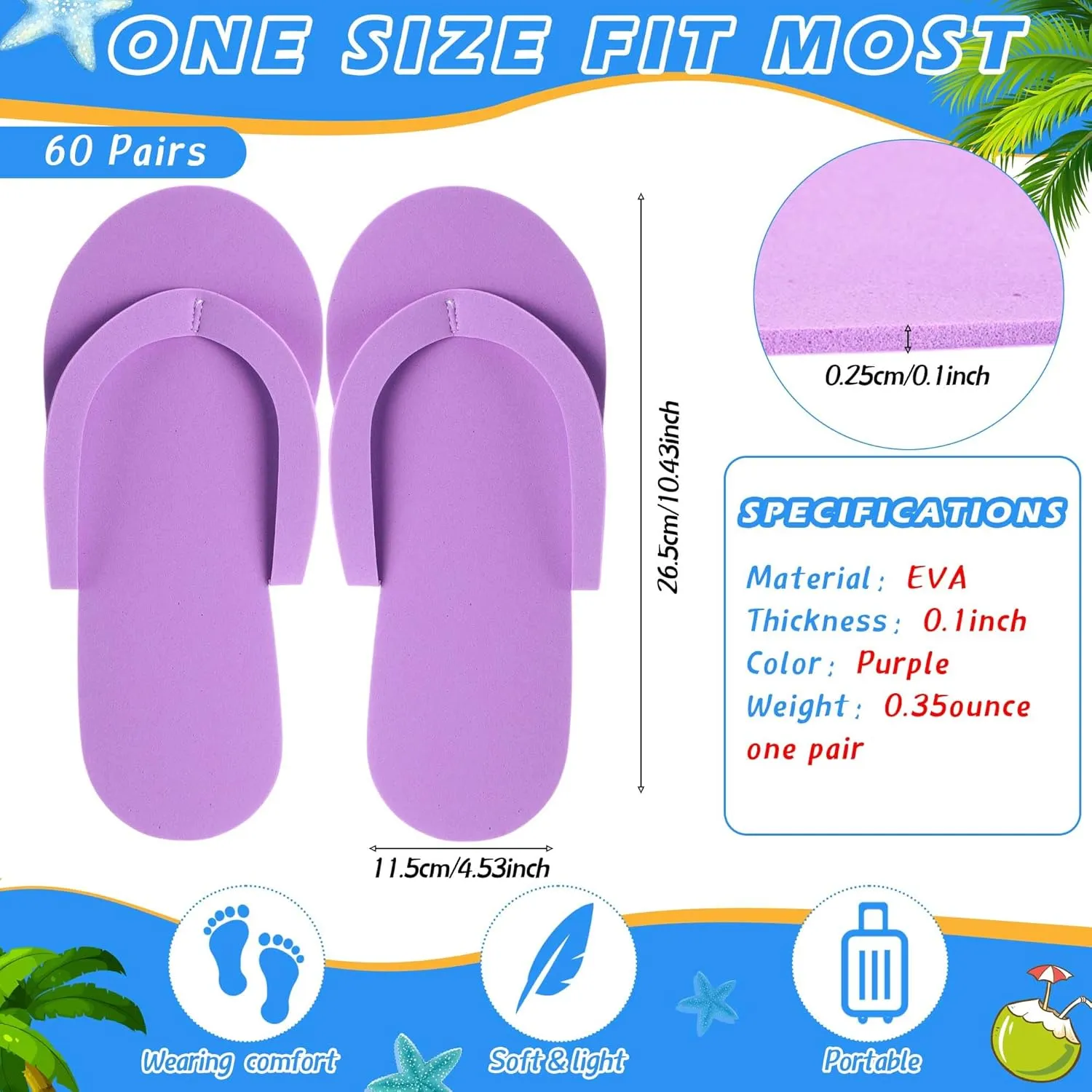 JenPen 60 Pairs Disposable Pedicure Slippers Foam Flip Flops Disposable Flip Flops Multi Color Foldable Pedicure Slippers for Guests Salon Spa Hotel Women