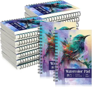 Jetec 12 Pcs 5.5 x 8.5 Inch Watercolor Paper Pad 140lb 300gsm Watercolor Pad Art Supply Acid Free Paper 30 Sheets Each Spiral Bound for Paint Pencil Ink Charcoal Pastel Acrylic Wet Dry Media Artist