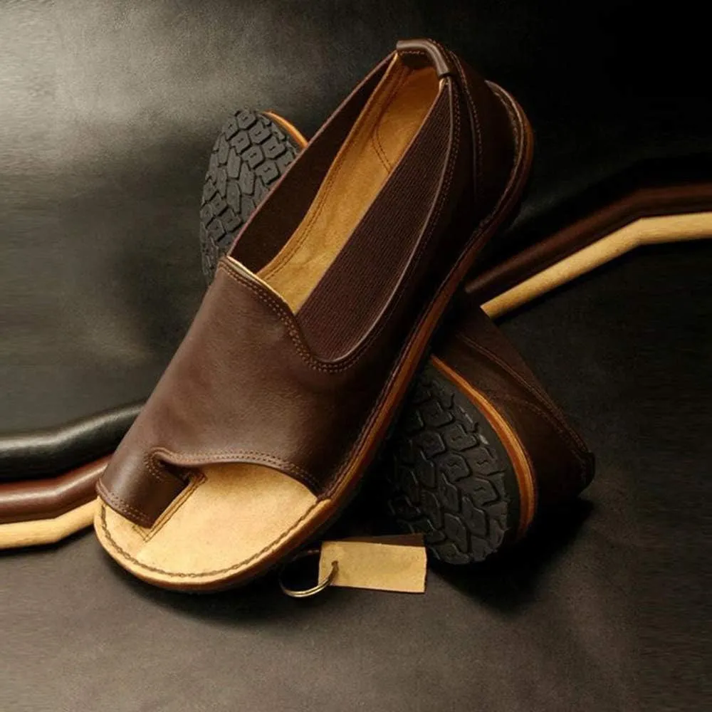 JITUUE Flat Sandals for Women Low Heels Vintage Leather Open-toe Slip on Summer Shoes Buckle Ankle Wrap