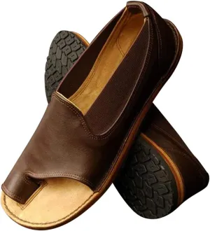 JITUUE Flat Sandals for Women Low Heels Vintage Leather Open-toe Slip on Summer Shoes Buckle Ankle Wrap