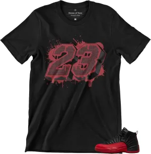 Jordan 12 Flu Game Black Varsity Red Shirt to Match Sneakers Men's Tee