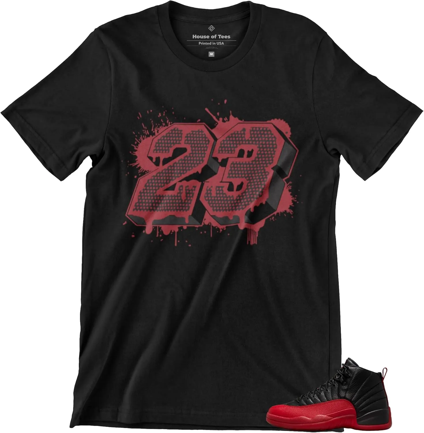 Jordan 12 Flu Game Black Varsity Red Shirt to Match Sneakers Men's Tee
