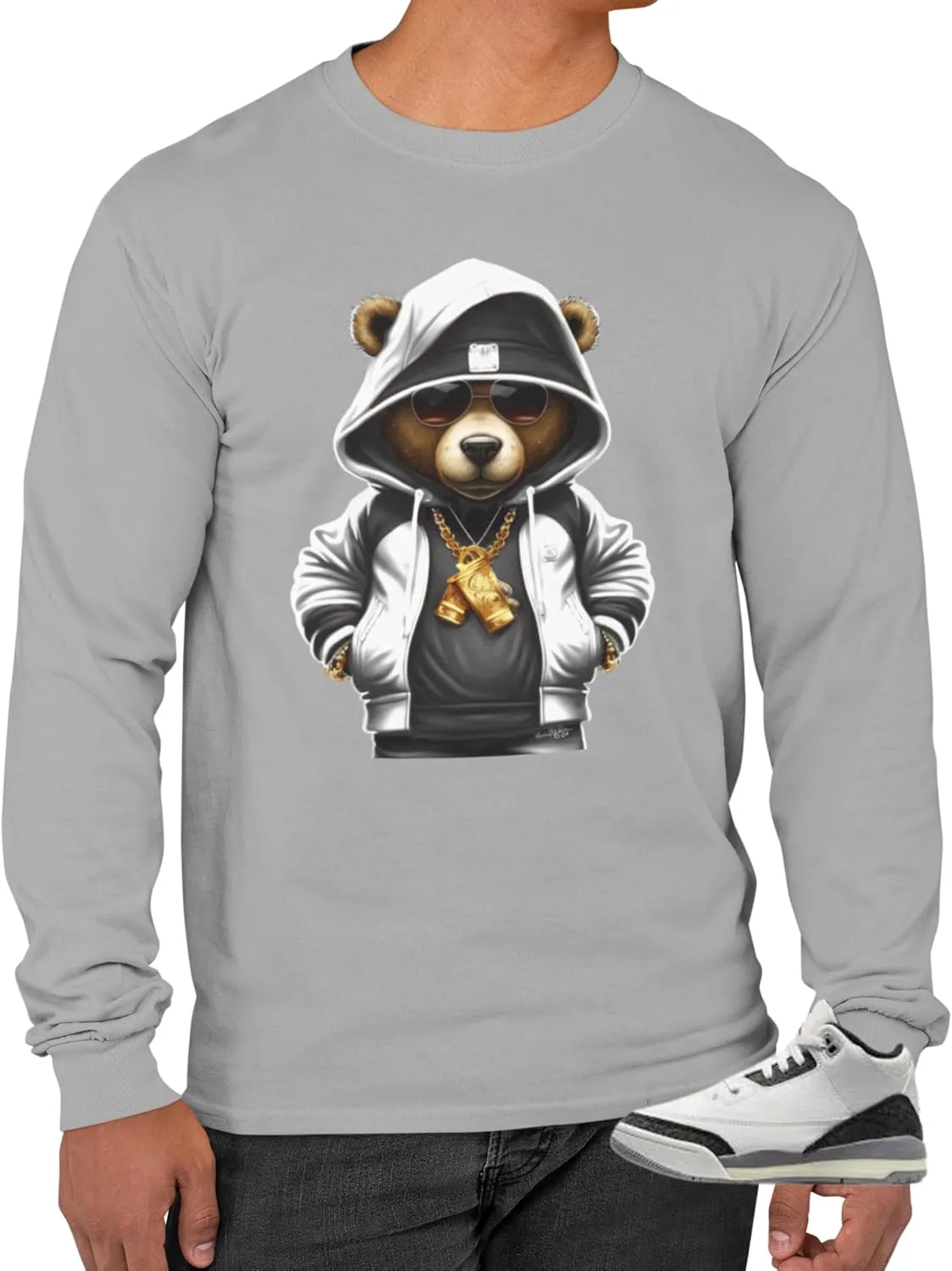 Jordan 3 Retro Cement Grey Men's Long Sleeve T-Shirt to Match Sneakers