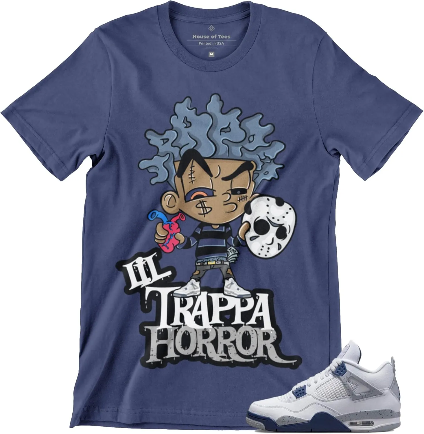 Jordan 4 Midnight Navy Lil TrappaHorror Shirt to Match Men's Sneakers Lil-Trappa-Horror, Jordan 4s Midnight Navy Tshirt