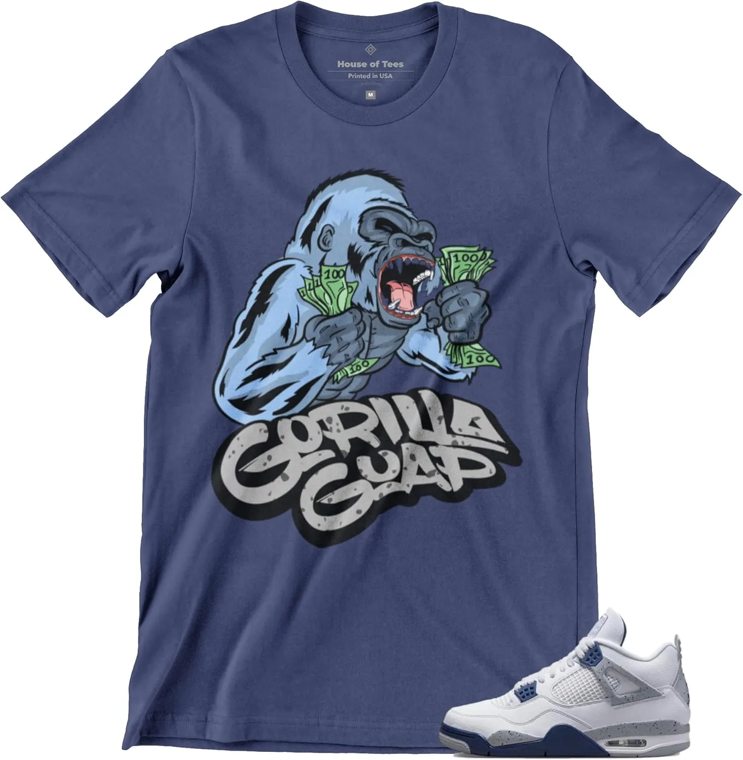 Jordan 4 Midnight Navy T Shirt to Match Men's Sneakers Gorilla Guap, Shirt to Match Jordan 4s Midnight Navy