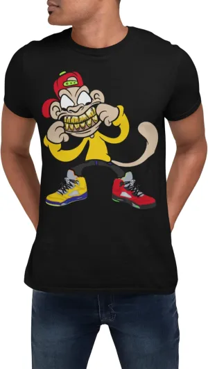 Jordan What The 5 Monkey Man Grill Men's Matching The Sneaker Urban Clothing T Shirt Small