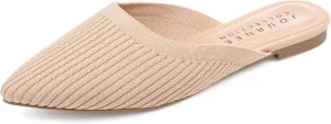 Journee Flat Knit Mules for Women - Closed Pointed Toe Slip-On Shoe - Comfortable Aniee Slide Beige, 9 Wide