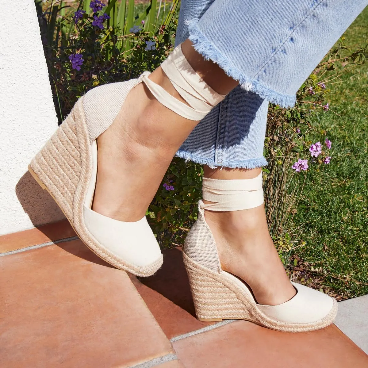 JustFab Wedge Sandals for Women Platform High Heels Summer Mule Open Toe Espadrille Wedges Slip on Comfortable Soft Arch Support Sandals