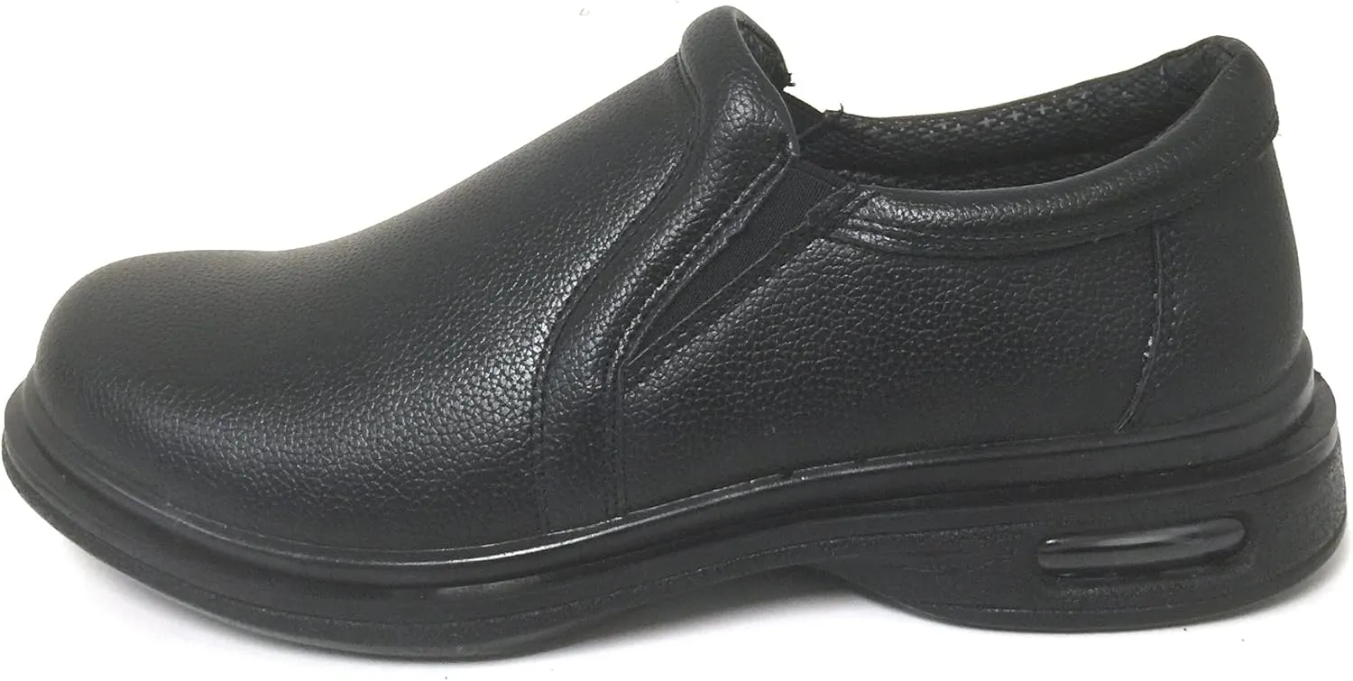 K02S Mens Comfort Loafers Slip and Oil Resistant Air Cushion Slip-On Restaurant Work Shoe, Black