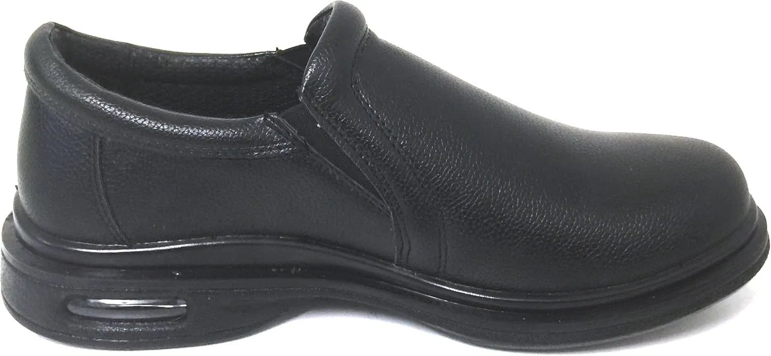 K02S Mens Comfort Loafers Slip and Oil Resistant Air Cushion Slip-On Restaurant Work Shoe, Black