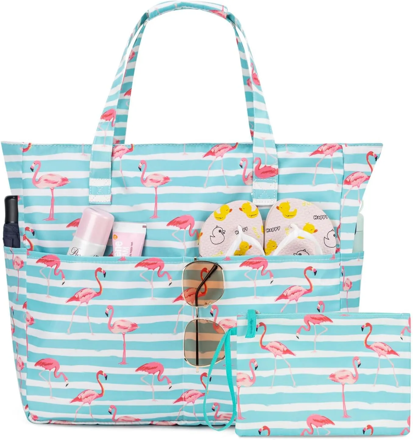 KABAQOO Extra Large Beach Bag Waterproof Sandproof Women Beach Tote with Zipper & Wet Compartment for Pool Gym Grocery Travel