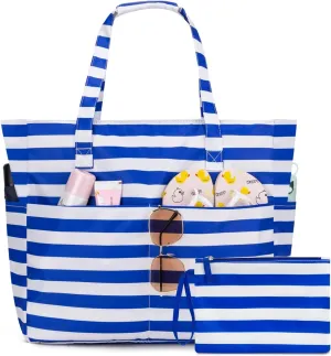 KABAQOO Extra Large Beach Bag Waterproof Sandproof Women Beach Tote with Zipper & Wet Compartment for Pool Gym Grocery Travel