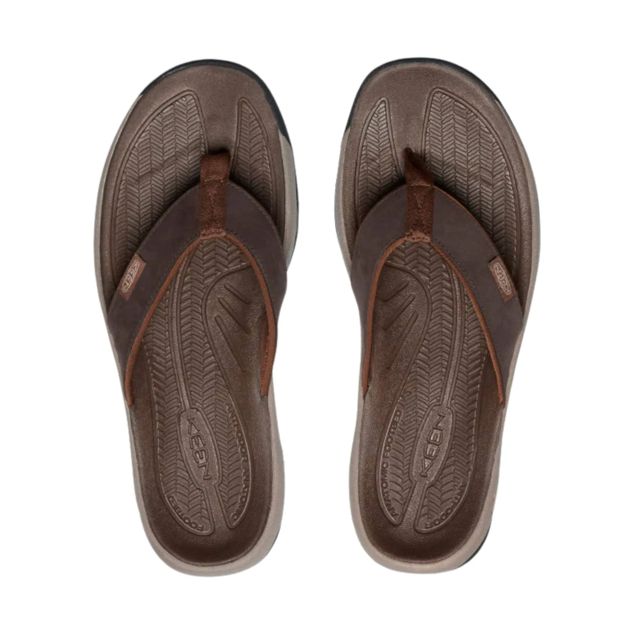 KEEN Men's Kona Leather Flip Flop - Java/Dark Earth