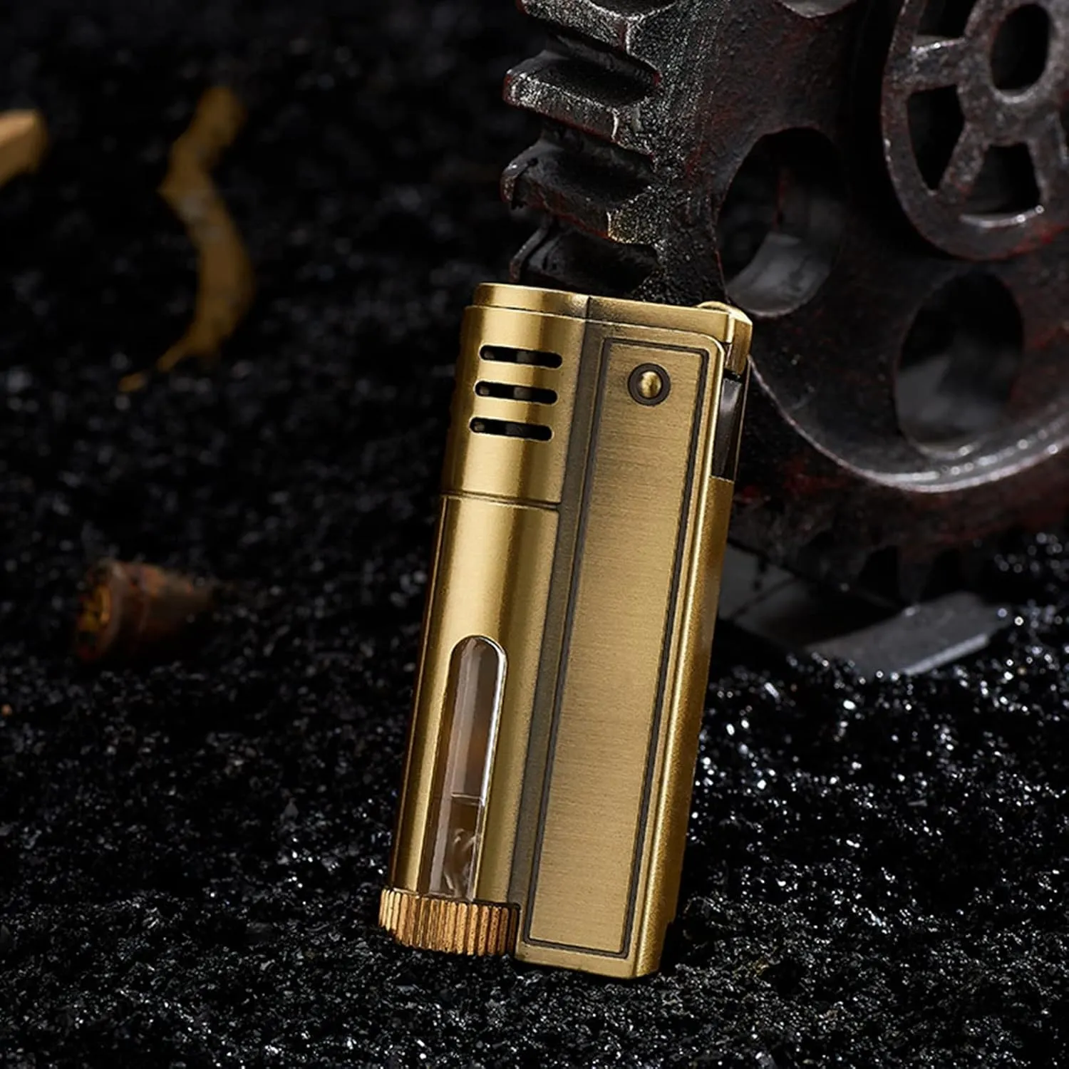 Kerosene Lighter Cigar Tube Flint Metal Lighter Lighter Retro Classic Cigar Windproof Outdoor Grinding Wheel One-Click Free Fire, Automatic Ignition Men's Gift (Color : Bronze)