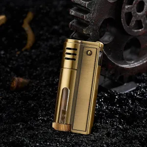 Kerosene Lighter Cigar Tube Flint Metal Lighter Lighter Retro Classic Cigar Windproof Outdoor Grinding Wheel One-Click Free Fire, Automatic Ignition Men's Gift (Color : Bronze)