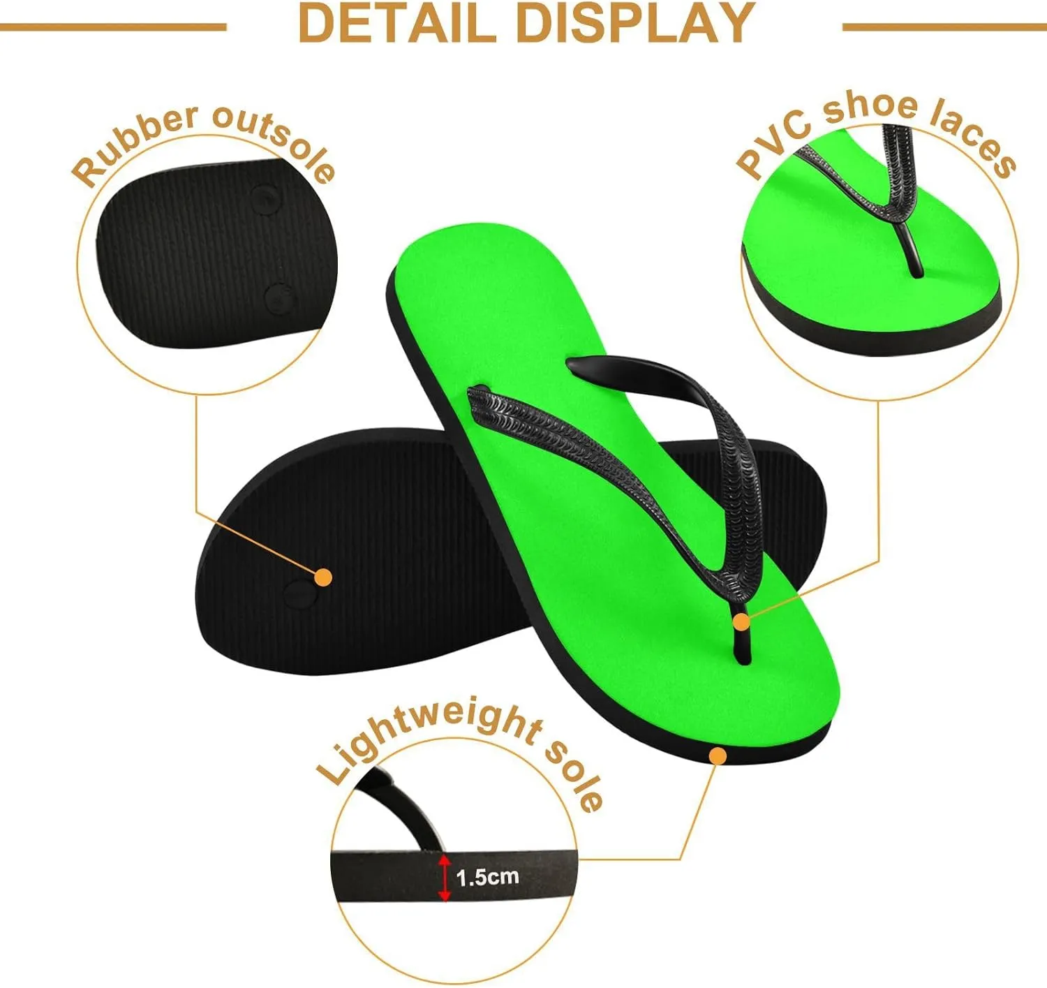 Kigai Sandal Flip Flops of Men's & Women's,Beach Slippers Flip Flops Shower Shoes-Plain Neon Green Solid Color