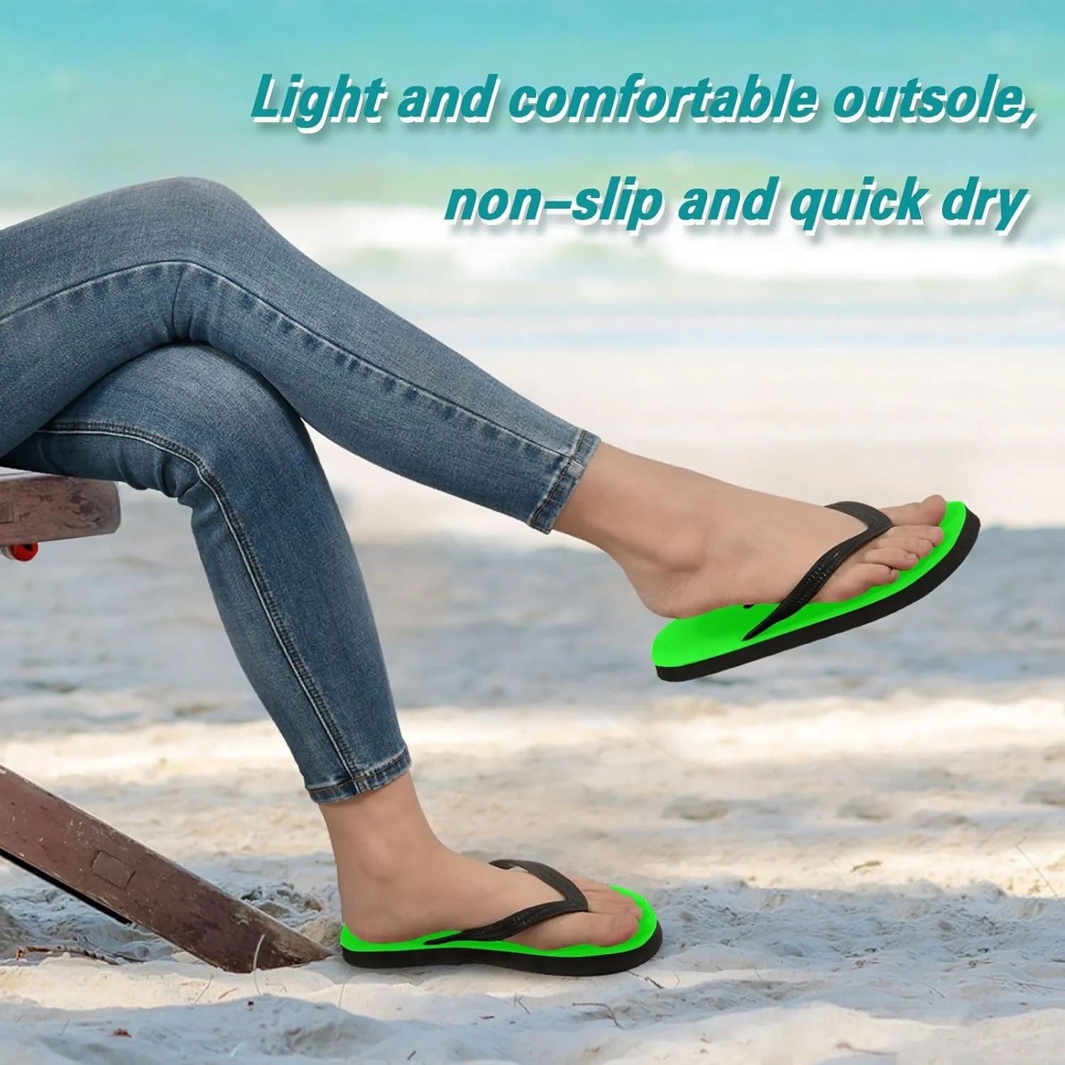 Kigai Sandal Flip Flops of Men's & Women's,Beach Slippers Flip Flops Shower Shoes-Plain Neon Green Solid Color