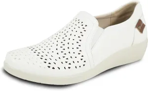 KOZI Women Comfort Casual Wedge Shoe Slip-On Loafer OY Collection Round Toe Gore Removable Insole Black Brown Red White