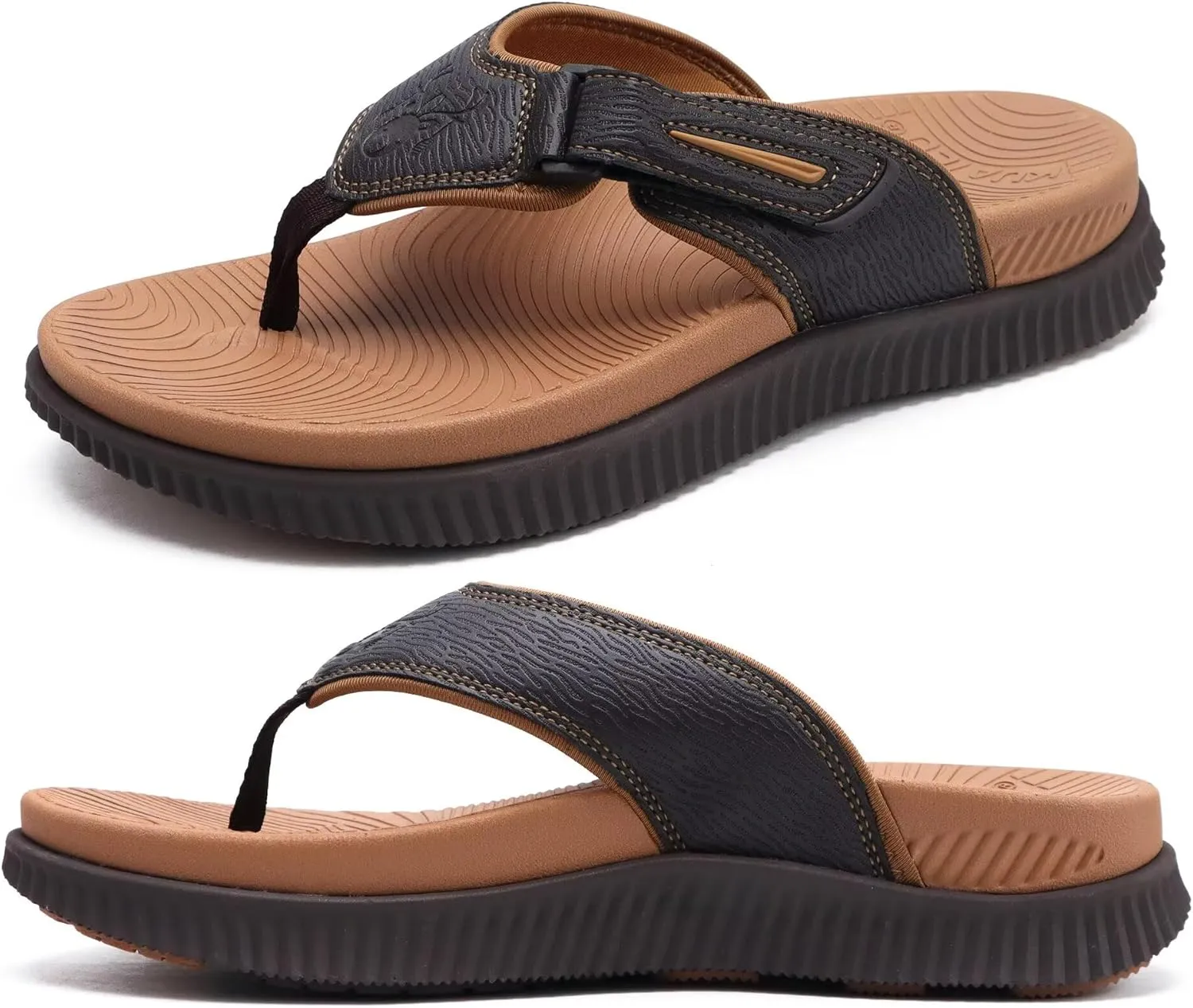 KuaiLu Mens Orthotic Flip Flops Men's Recovery Walking Sandals Adjustable Thick Athletic Cushion Sport Slides for Man, Water Resistant & Lightweight, Soft Comfort Fit & Arch Support