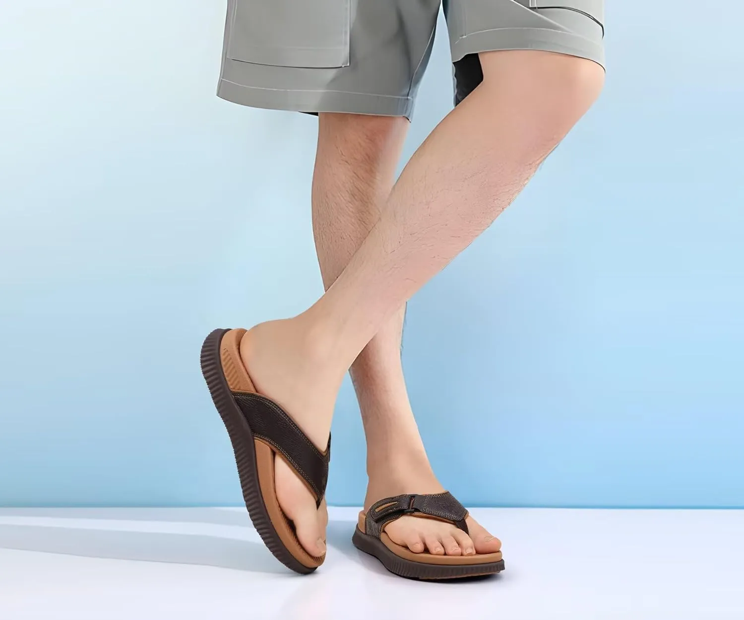 KuaiLu Mens Orthotic Flip Flops Men's Recovery Walking Sandals Adjustable Thick Athletic Cushion Sport Slides for Man, Water Resistant & Lightweight, Soft Comfort Fit & Arch Support
