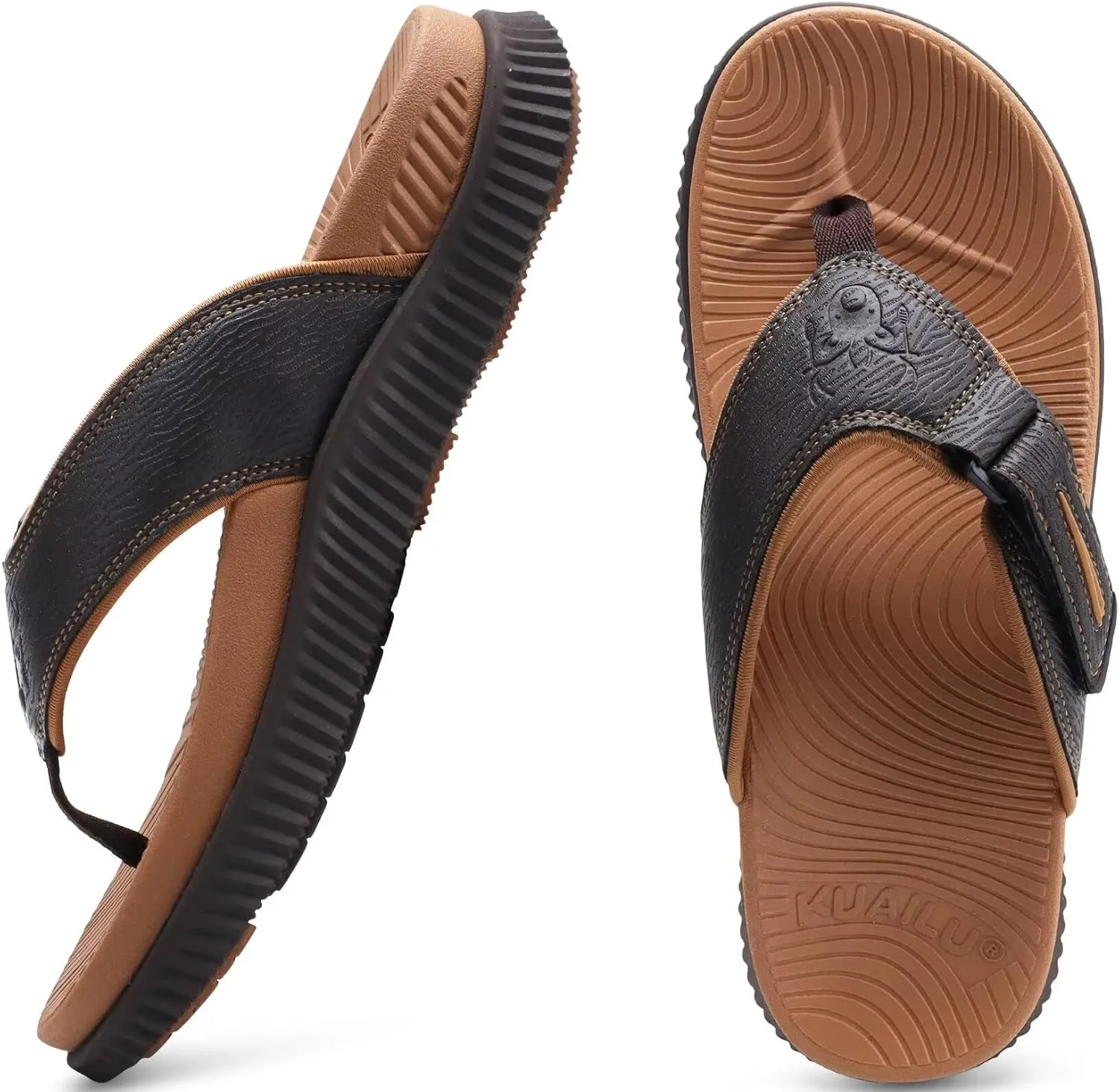 KuaiLu Mens Orthotic Flip Flops Men's Recovery Walking Sandals Adjustable Thick Athletic Cushion Sport Slides for Man, Water Resistant & Lightweight, Soft Comfort Fit & Arch Support