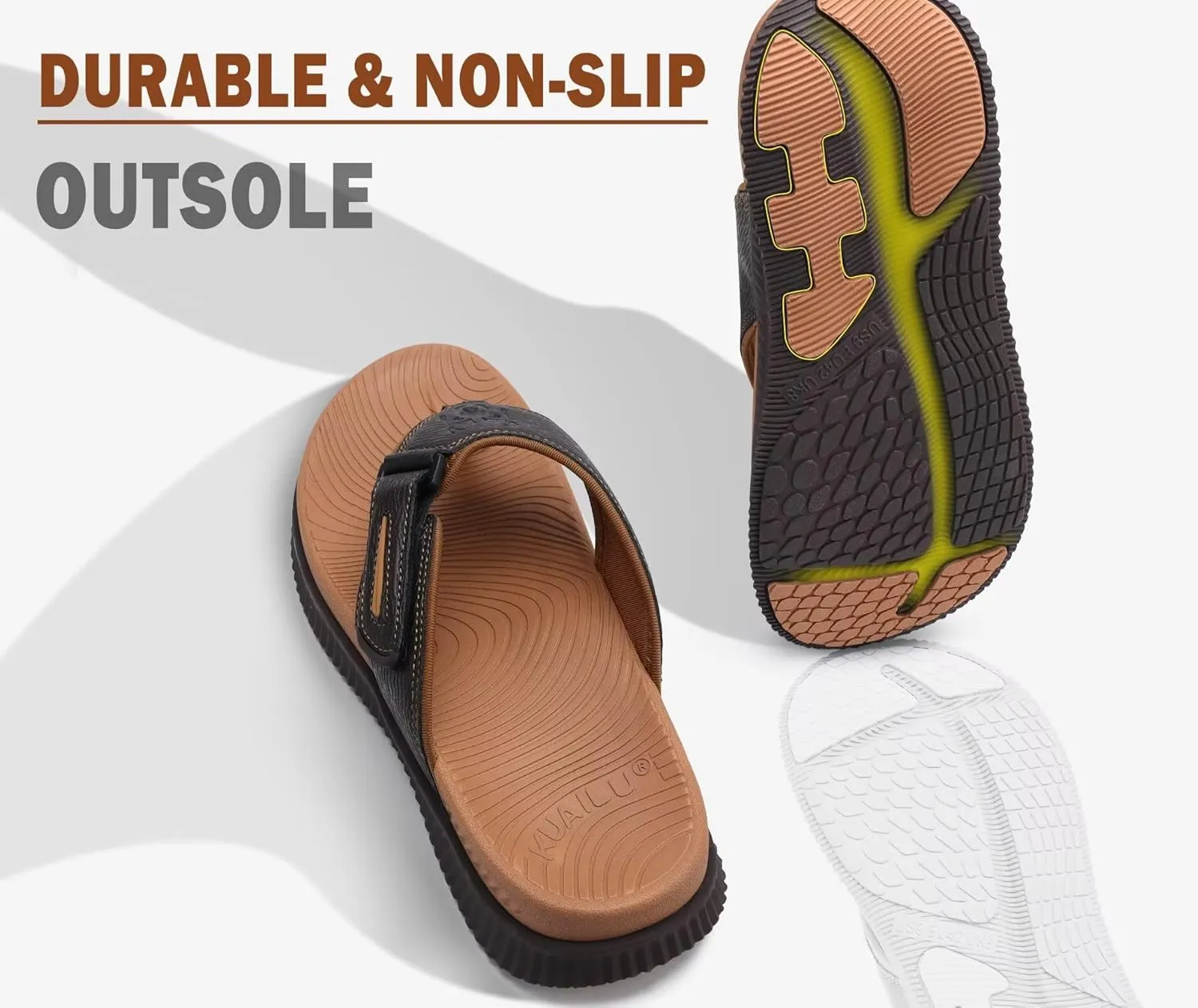 KuaiLu Mens Orthotic Flip Flops Men's Recovery Walking Sandals Adjustable Thick Athletic Cushion Sport Slides for Man, Water Resistant & Lightweight, Soft Comfort Fit & Arch Support
