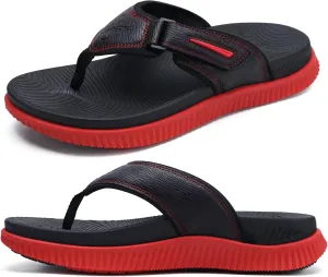 KuaiLu Mens Orthotic Flip Flops Men's Recovery Walking Sandals Adjustable Thick Athletic Cushion Sport Slides for Man, Water Resistant & Lightweight, Soft Comfort Fit & Arch Support