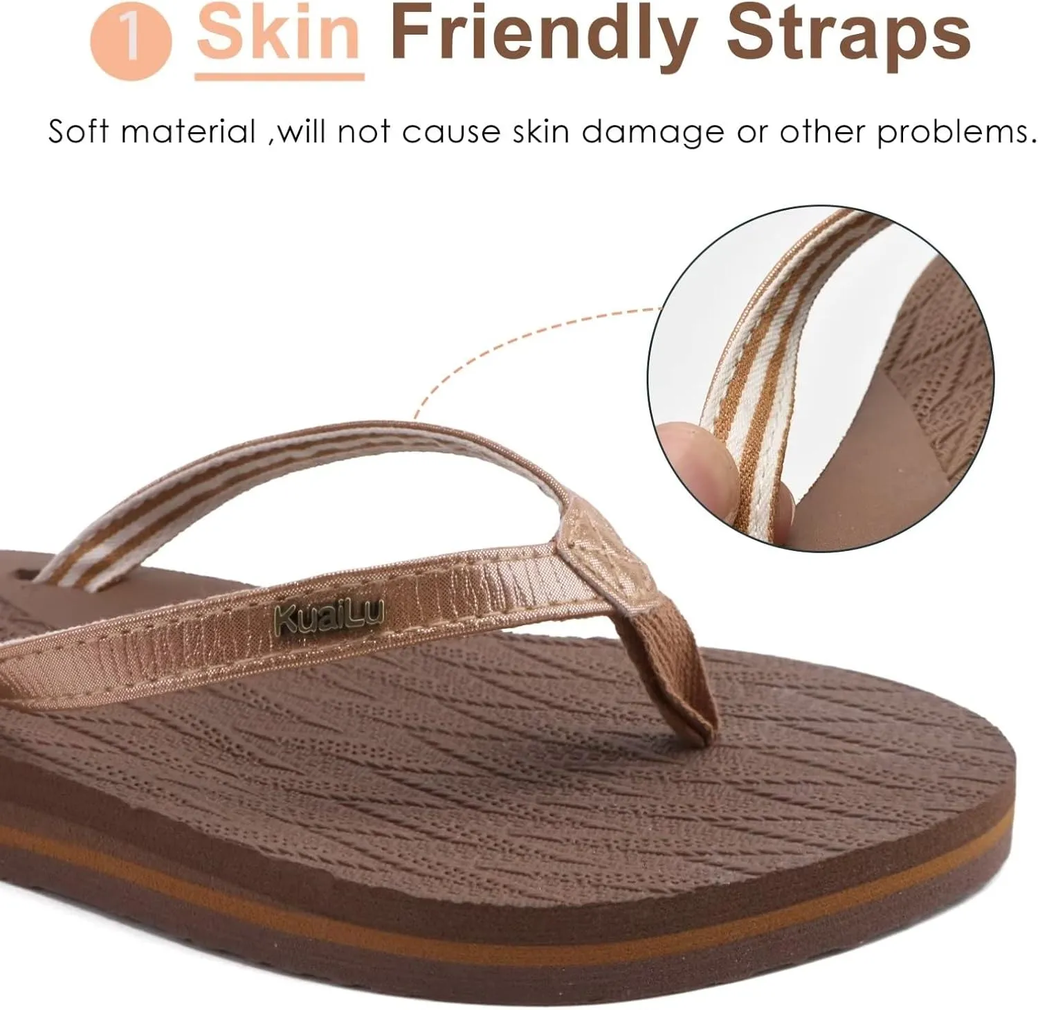 KuaiLu Womens Fashion Flip Flops Ladies Lightweight Summer Beach Yoga Mat Thong Sandals with Comfortable Arch Support