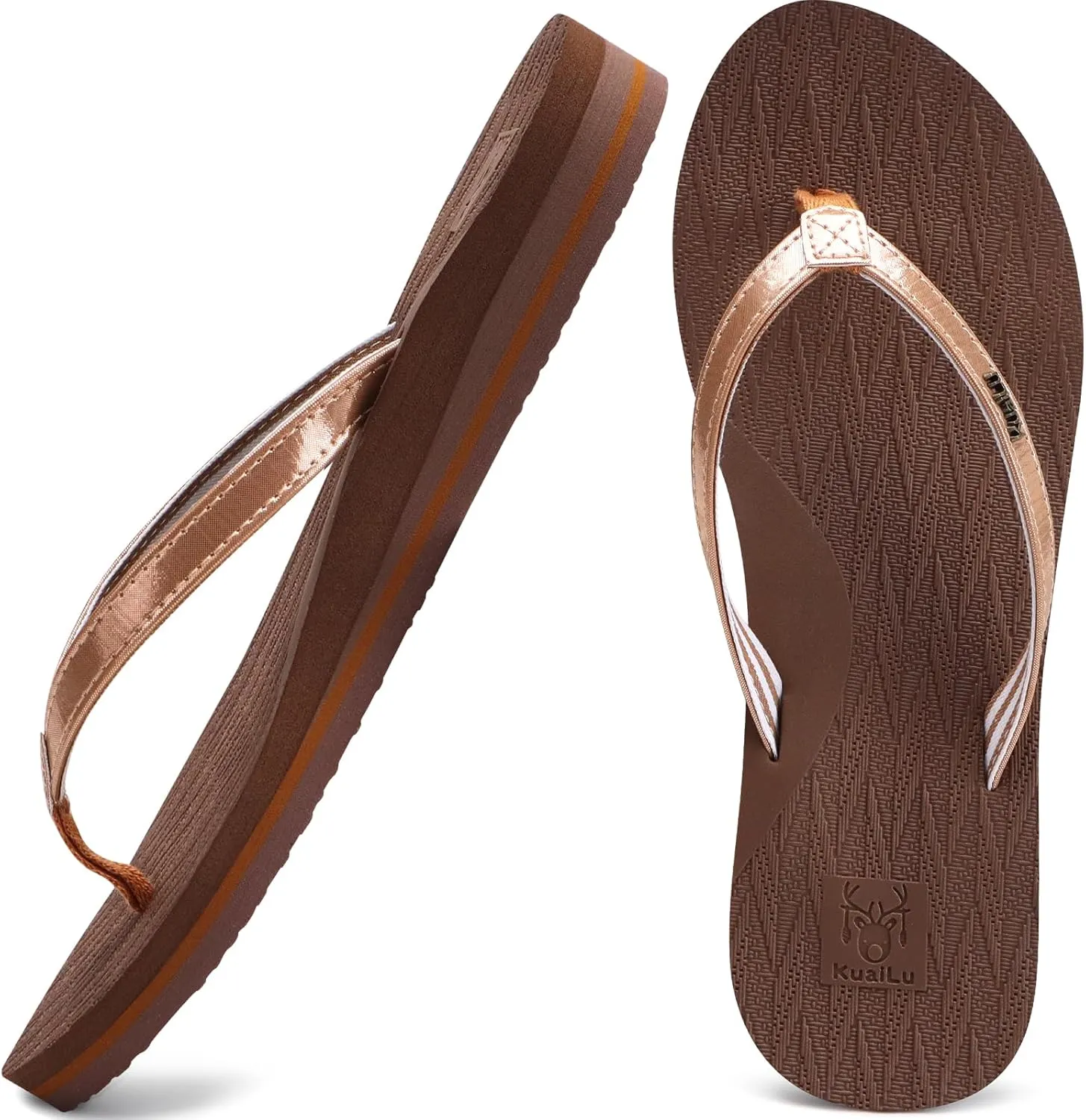 KuaiLu Womens Fashion Flip Flops Ladies Lightweight Summer Beach Yoga Mat Thong Sandals with Comfortable Arch Support