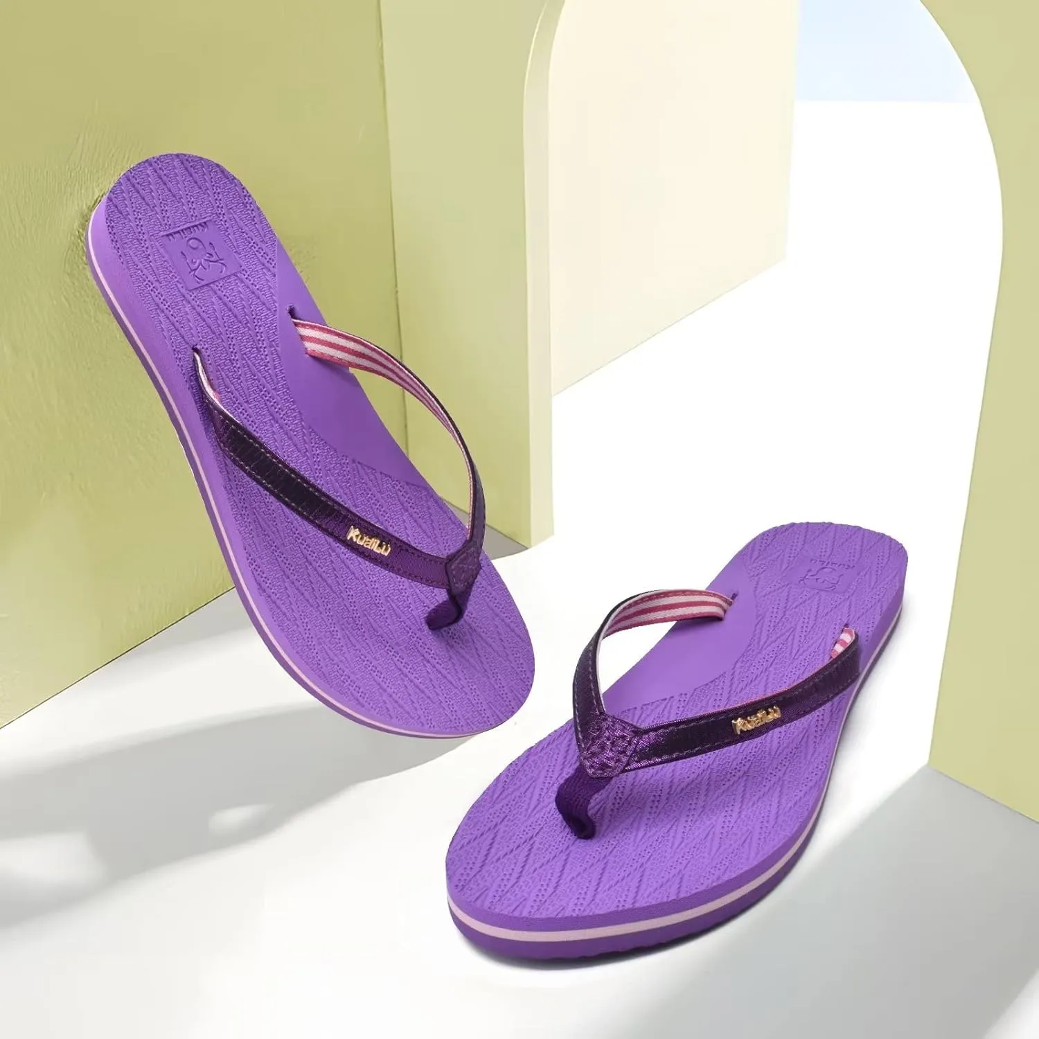 KuaiLu Womens Fashion Flip Flops Ladies Lightweight Summer Beach Yoga Mat Thong Sandals with Comfortable Arch Support