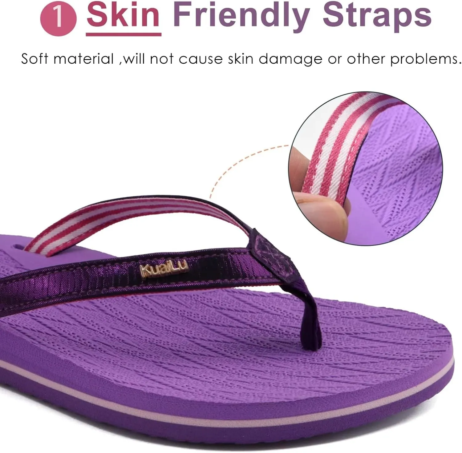 KuaiLu Womens Fashion Flip Flops Ladies Lightweight Summer Beach Yoga Mat Thong Sandals with Comfortable Arch Support