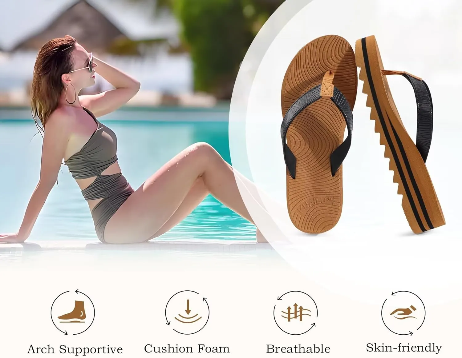 KuaiLu Women’s Flip Flops Ladies Yoga Mat Platform Thong Sandals Dressy Womans Lightweight Summer Slip On Beach Flip Flop Sandles, Soft Cushion Footbed, Arch Support