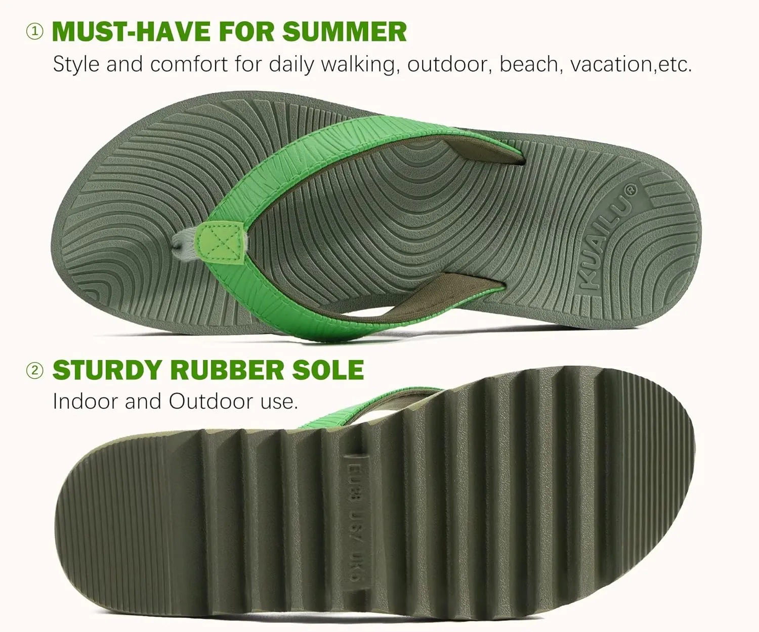 KuaiLu Women’s Flip Flops Ladies Yoga Mat Platform Thong Sandals Dressy Womans Lightweight Summer Slip On Beach Flip Flop Sandles, Soft Cushion Footbed, Arch Support