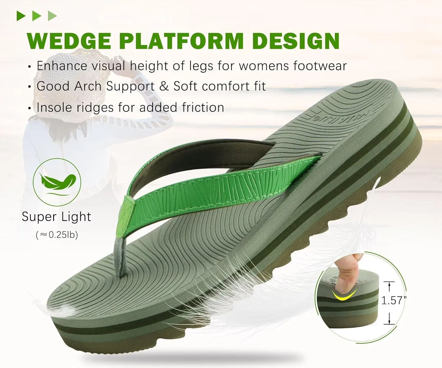 KuaiLu Women’s Flip Flops Ladies Yoga Mat Platform Thong Sandals Dressy Womans Lightweight Summer Slip On Beach Flip Flop Sandles, Soft Cushion Footbed, Arch Support