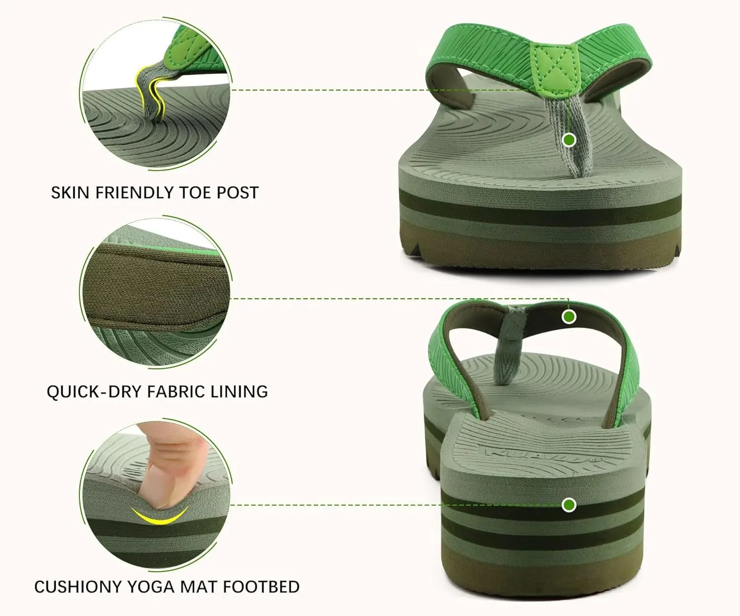KuaiLu Women’s Flip Flops Ladies Yoga Mat Platform Thong Sandals Dressy Womans Lightweight Summer Slip On Beach Flip Flop Sandles, Soft Cushion Footbed, Arch Support
