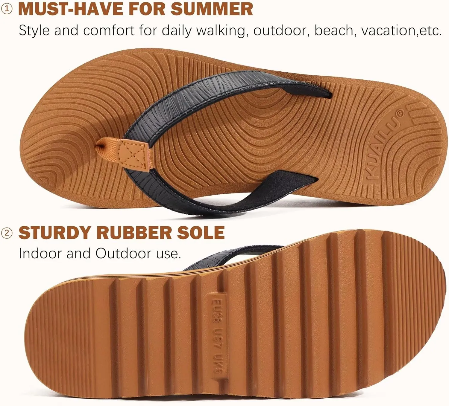 KuaiLu Women’s Flip Flops Ladies Yoga Mat Platform Thong Sandals Dressy Womans Lightweight Summer Slip On Beach Flip Flop Sandles, Soft Cushion Footbed, Arch Support