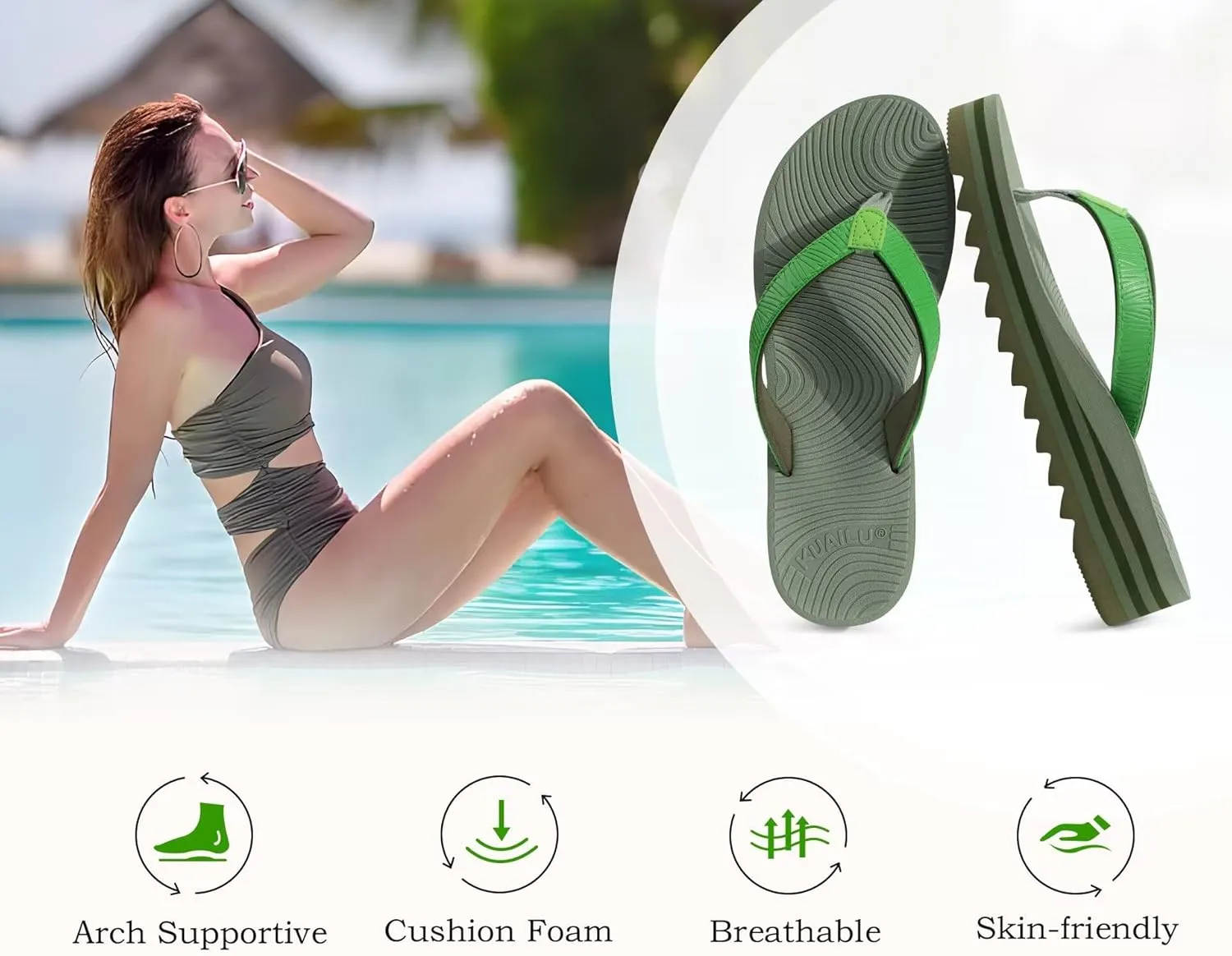KuaiLu Women’s Flip Flops Ladies Yoga Mat Platform Thong Sandals Dressy Womans Lightweight Summer Slip On Beach Flip Flop Sandles, Soft Cushion Footbed, Arch Support