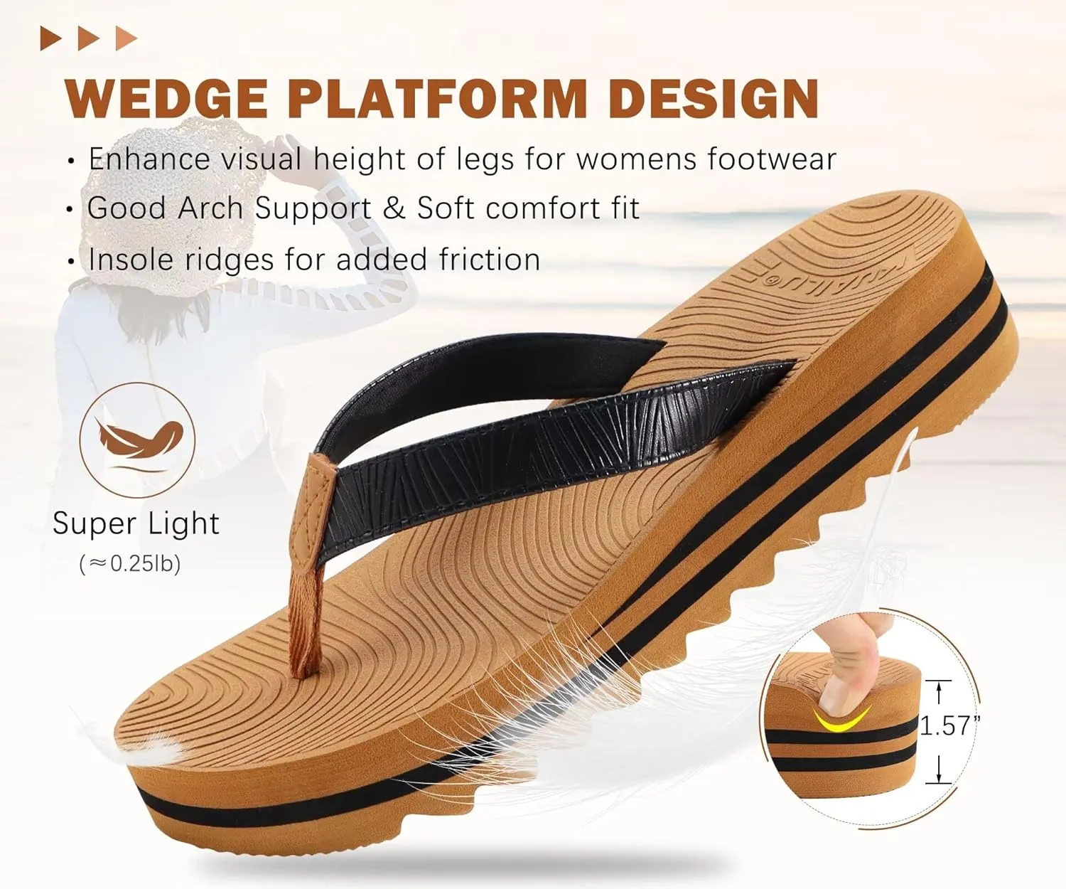 KuaiLu Women’s Flip Flops Ladies Yoga Mat Platform Thong Sandals Dressy Womans Lightweight Summer Slip On Beach Flip Flop Sandles, Soft Cushion Footbed, Arch Support