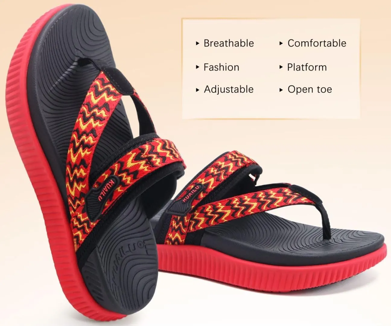 KuaiLu Womens Flip Flops With Arch Support Adjustable Thick Athletic Cushion Recovery Walking Sandals For Woman Ladies Fashion Comfortable Flip-Flop Slides, Water Resistant & Lightweight