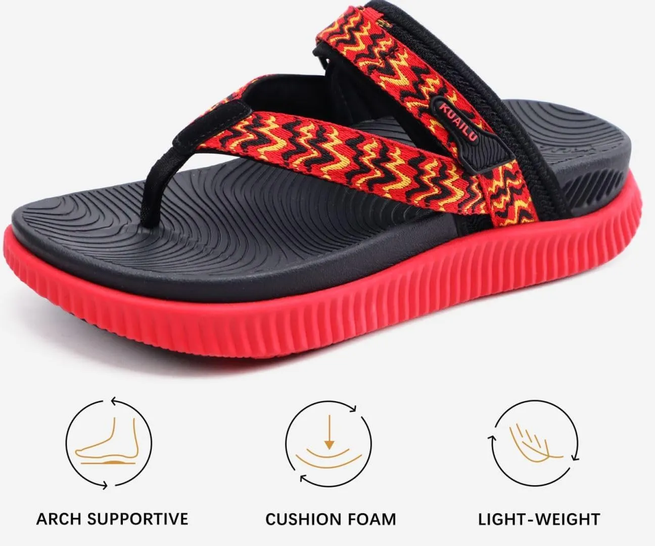 KuaiLu Womens Flip Flops With Arch Support Adjustable Thick Athletic Cushion Recovery Walking Sandals For Woman Ladies Fashion Comfortable Flip-Flop Slides, Water Resistant & Lightweight